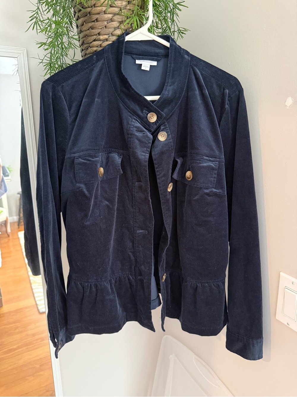 J. Jill Navy Corduroy Utility Jacket with Button Front